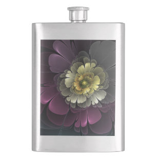 Flasque Fleur fractale grise et pourpre moderne abstraite