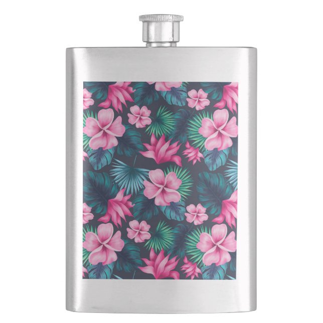 Flasque Fleurs roses avec Feuilles verts Partern-79066 (devant)