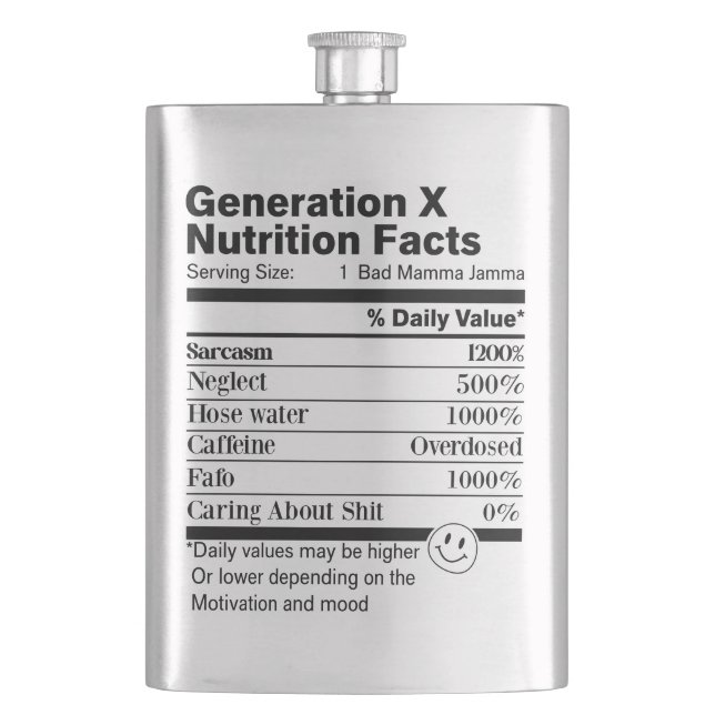 Flasque Génération X | Nutrition Amusante Faits Sarcasme N (devant)