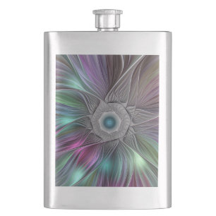 Flasque Grande Fleur colorée Abstraite Trippy Fractal Art