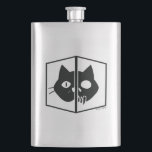 Flasque Graphique de chat de Schrödinger<br><div class="desc">Ce graphique montre le chat de Schrödinger, vivant et mort dans une boîte. En termes simples, Schrödinger a déclaré que si vous placez un chat et quelque chose qui pourraient tuer le chat (un atome radioactif) dans une boîte et scellé lui, vous ne sauriez pas si le chat était mort...</div>