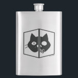 Flasque Graphique de chat de Schrödinger<br><div class="desc">Ce graphique montre le chat de Schrödinger, vivant et mort dans une boîte. En termes simples, Schrödinger a déclaré que si vous placez un chat et quelque chose qui pourraient tuer le chat (un atome radioactif) dans une boîte et scellé lui, vous ne sauriez pas si le chat était mort...</div>