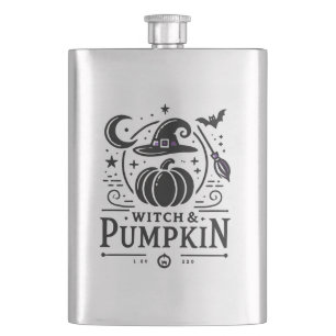 Flasque Halloween Witch Casquette et Citrouille Design Mag