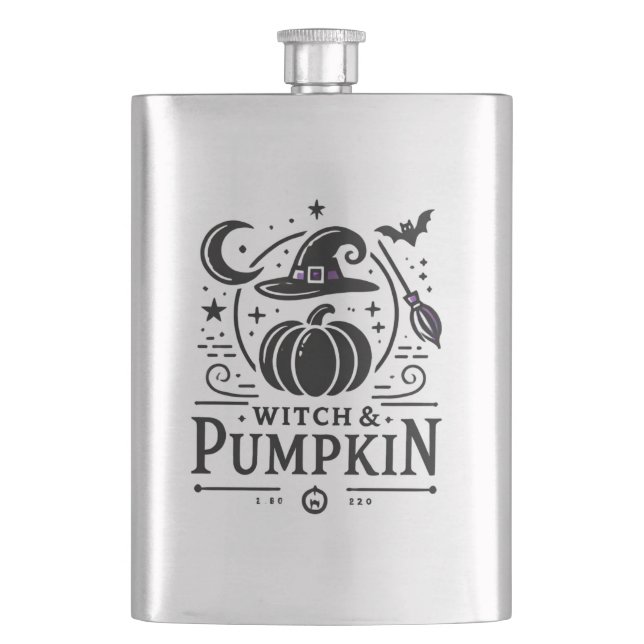 Flasque Halloween Witch Casquette et Citrouille Design Mag (devant)