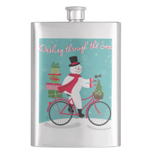 Flasque Hiver Whimisky bonhomme de neige sur vélo