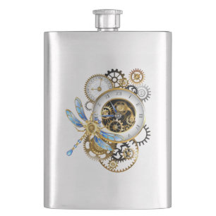 Flasque Horloge à vapeur avec libellule mécanique