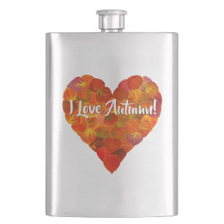 Flasque I Love Automne!—Rouge Aspen Leaf Heart 1