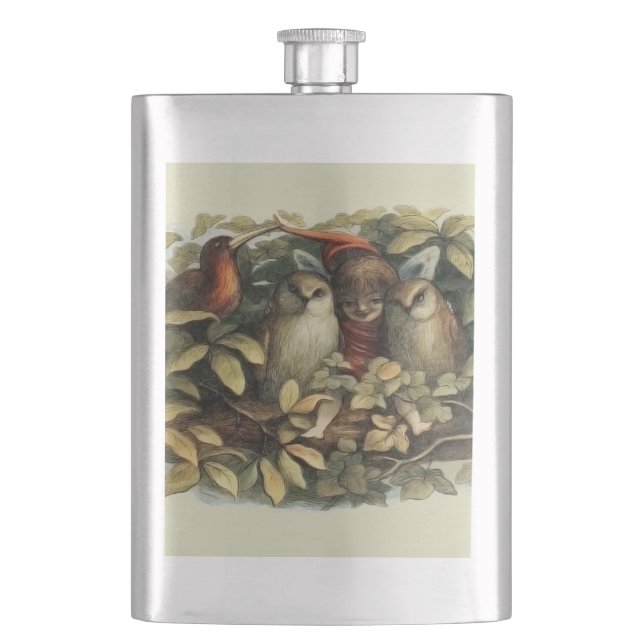 Flasque Illustration de la nature des hiboux et des fées e (devant)