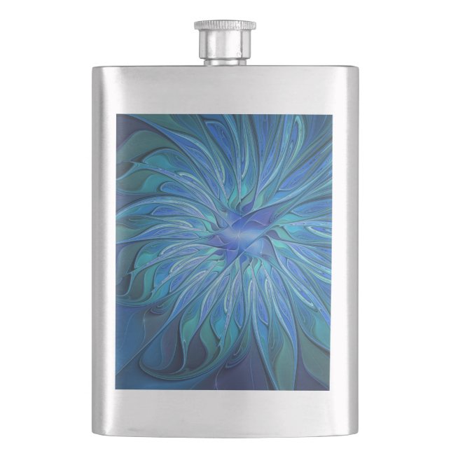 Flasque Imaginaire Fleur Bleue Motif, Art Fractal Abstrait (devant)