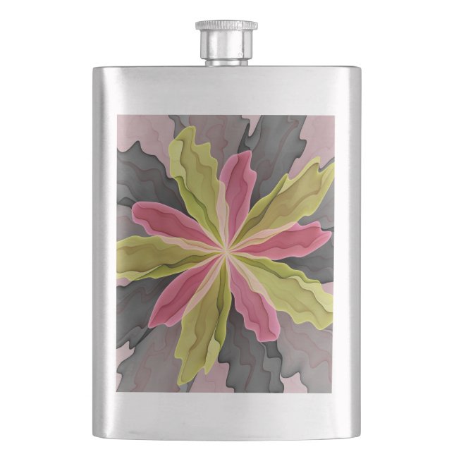 Flasque Imaginaire rose vert anthracite Fleur Fractal Art (devant)