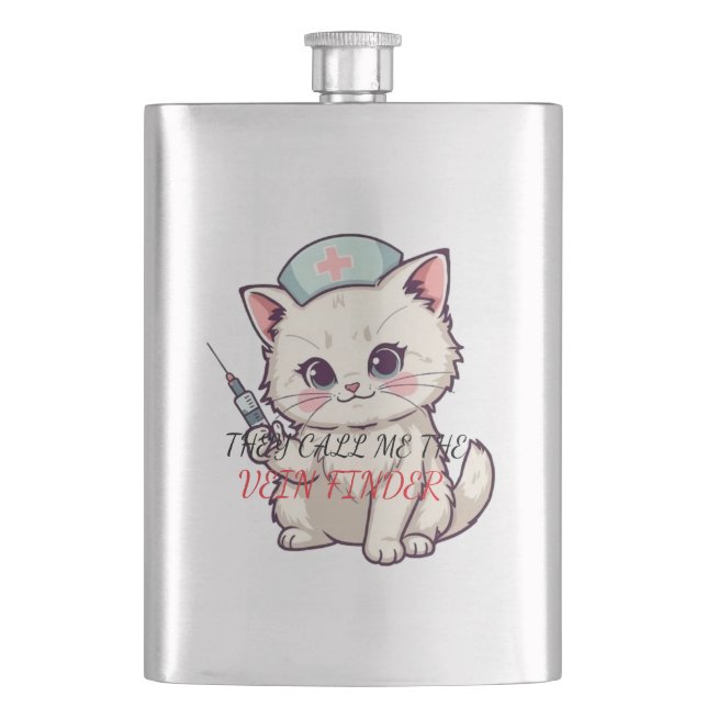 Flasque Infirmière Drôle Chat Trouveur de Veines Personnal (devant)