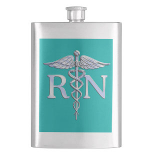 Flasque Infirmière inscrite RN Caduceus sur Décor Turquois