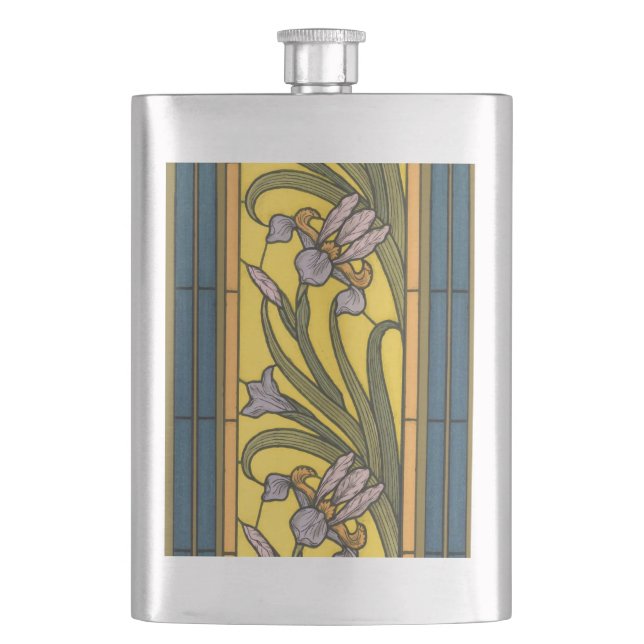 Flasque Iris Fleur Art Nouveau Vitrail Bleu Or (devant)