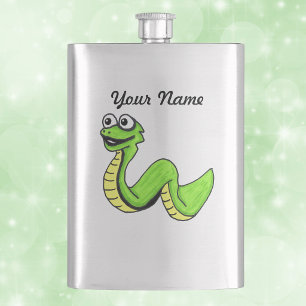 Flasque Joli serpent vert jaune de dessin animé souriant