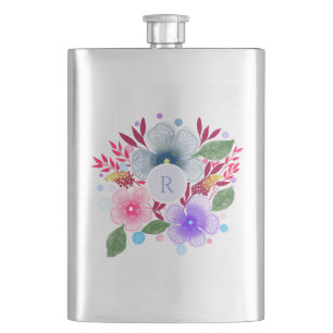 Flasque Jolie aquarelle Bouquet floral Monogramme