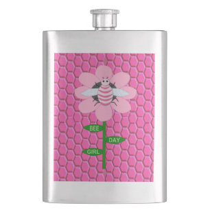 Flasque Joyeuse Bee Day Girl rose Anniversaire Bumblebee