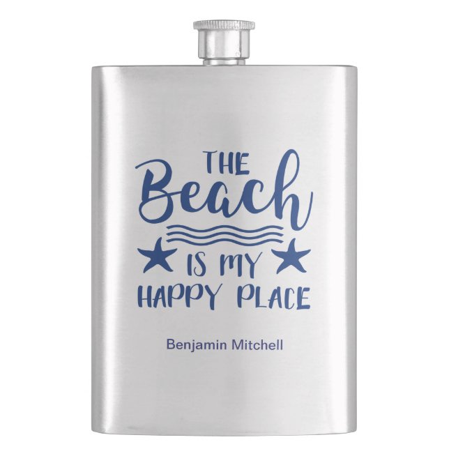 Flasque La Plage Est Mon Endroit Heureux Citation Côtière  (devant)