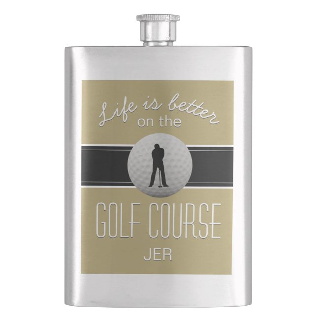 Flasque La vie est meilleure Citation Golf Monogramme Noir (devant)