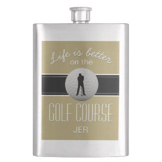 Flasque La vie est meilleure citation golf monogramme or n