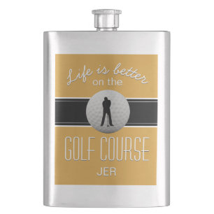 Flasque La vie est meilleure golf monogrammé jaune noir