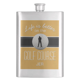 Flasque La vie est meilleure golf monogrammé jaune noir