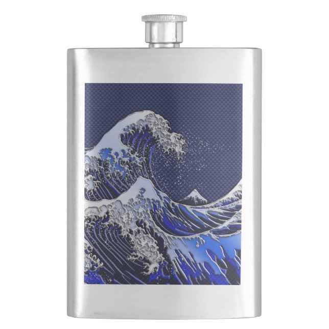 Flasque Le grand Hokusai Wave Chrome Carbon Aspect (devant)
