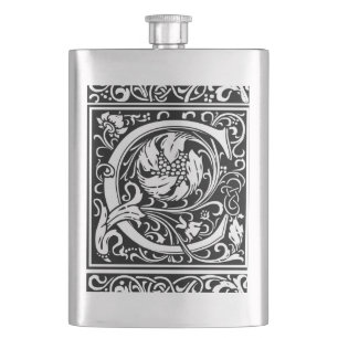 Flasque Lettre C Monogramme médiéval Art Nouveau