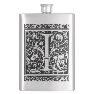 Flasque Lettre I Monogramme médiéval Art Nouveau