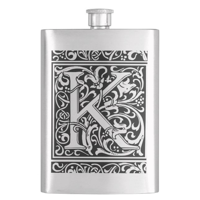 Flasque Lettre K Monogramme Art Nouveau Médiéval (devant)