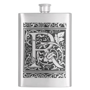 Flasque Lettre R Monogramme médiéval Art Nouveau