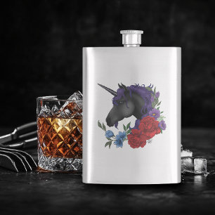 Flasque Licorne noire fleurs de jardin de minuit violet