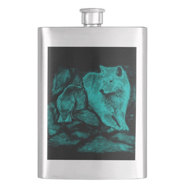 Flasque Loup et corbeau dans la nuit (devant)