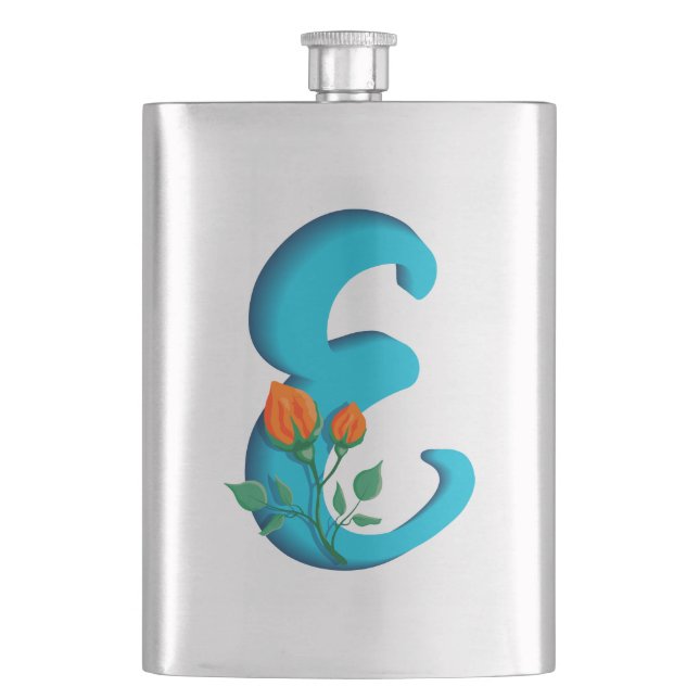 Flasque Majuscule E monogramme floral (devant)