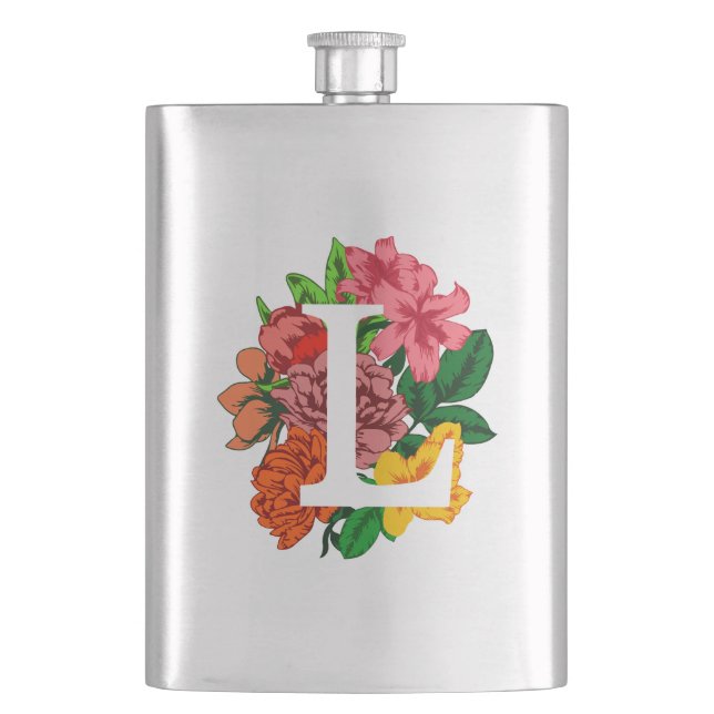 Flasque Majuscule L monogramme floral (devant)