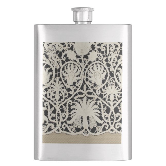 Flasque Mariage Antique Dentelle Lin Blanc Classique Joli (devant)