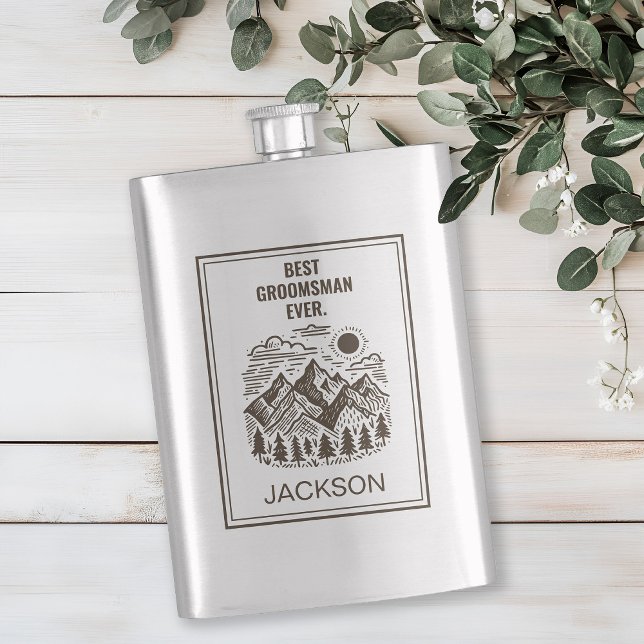 Flasque Mariage Montagnes Moderne Rustique Garçon d'Honneu (Rustic Mountains Mountains Custom Groomsman Flask)