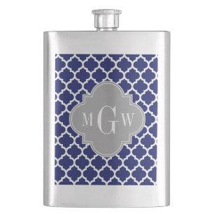 Flasque Marine Bleu Marocain #5 Gris 3 Monogramme initial