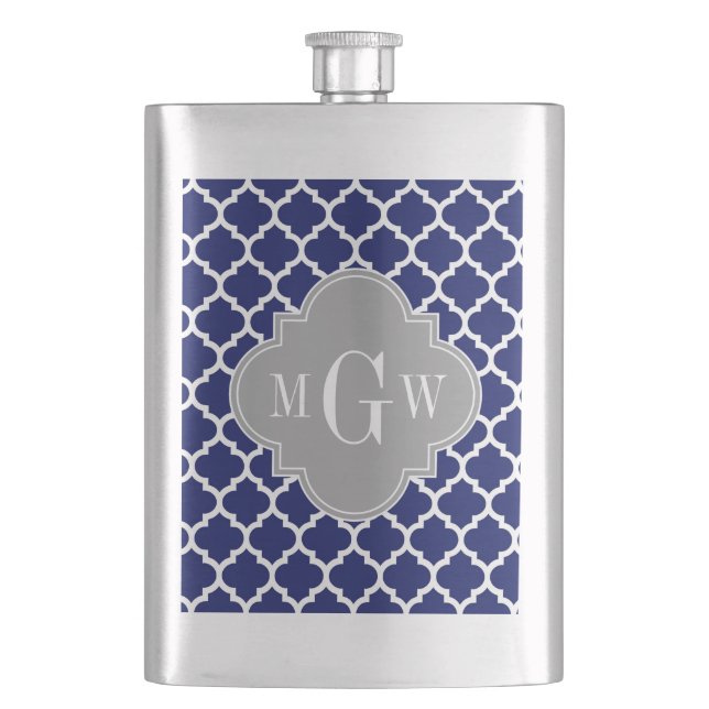 Flasque Marine Bleu Marocain #5 Gris 3 Monogramme initial (devant)