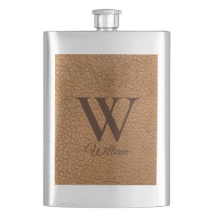 Flasque Marque de luxe initiale monogrammée en cuir brun f