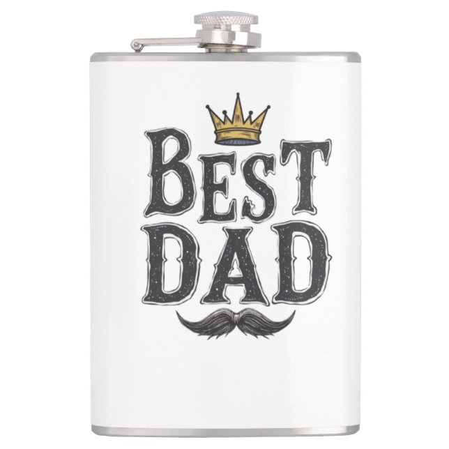 Flasque "Meilleur Papa" avec Couronne et Moustache (Devant)