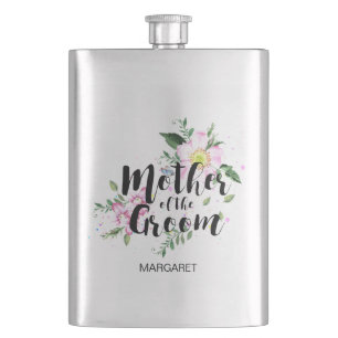 Flasque Mère du Marié Fleurs Aquarelle Rose Mariage