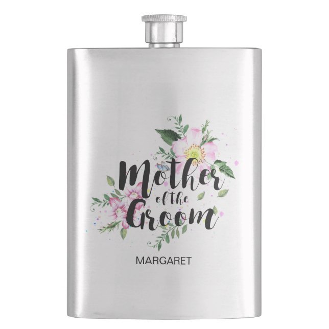 Flasque Mère du Marié Fleurs Aquarelle Rose Mariage (devant)
