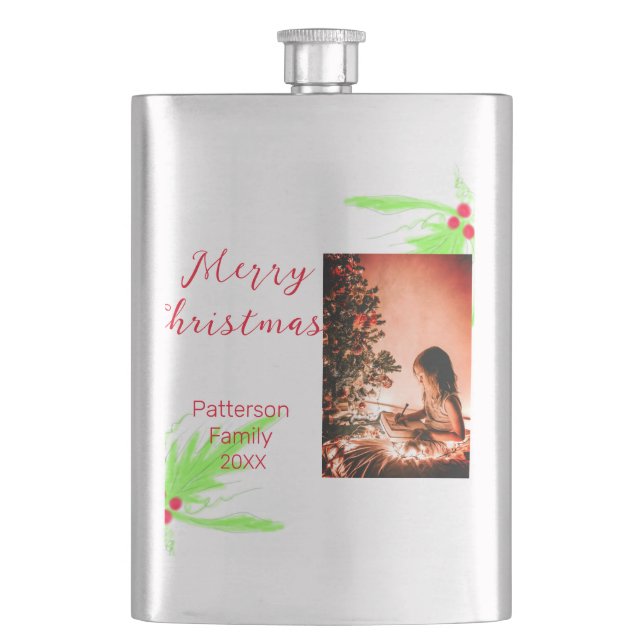 Flasque Merry Bright Christmas ajouter nom de famille bien (devant)