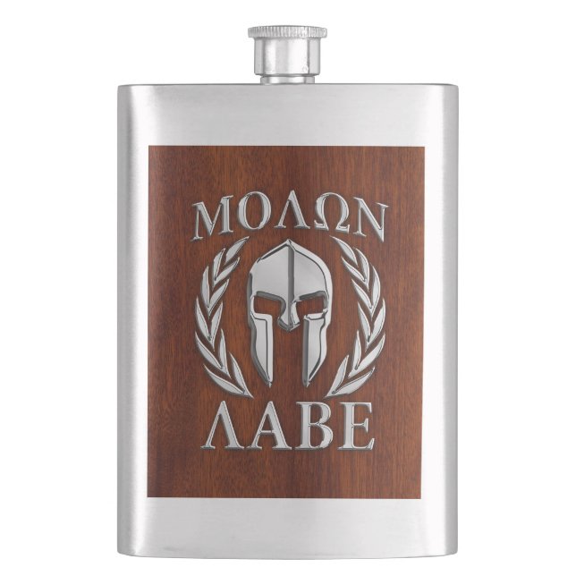 Flasque Molon Labe Spartan Warris Laurels Chro Wood Print (devant)