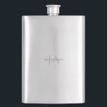 Flasque Monogramme Gris Nom Personnalisé Pour Lui Bouteill<br><div class="desc">Monogramme personnalisé et bouteille d'eau nom. Pour Lui. La typographie grise.</div>