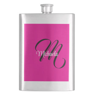 Flasque Monogramme moderne minimaliste nom initial rose ch