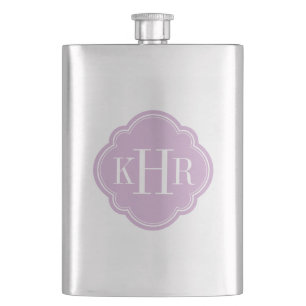 Flasque Monogramme personnalisé Lilac Purple Quatrefoil