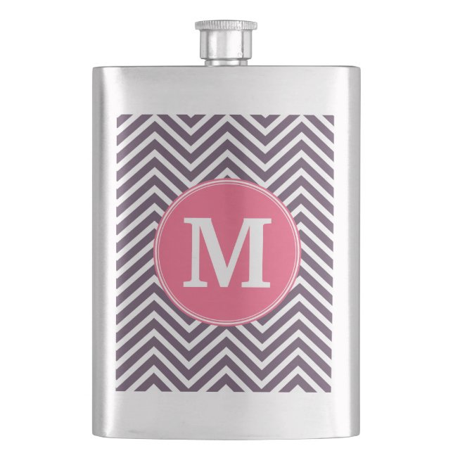 Flasque Motif Chevron avec Monogramme - rose violet (devant)