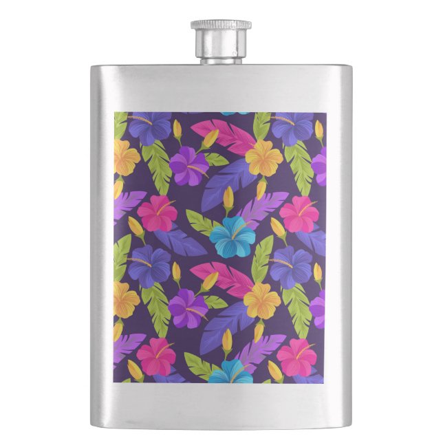 Flasque Motif de feuilles et de fleurs tropicales-23857 (devant)