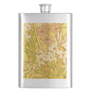 Flasque Motif de fleurs de lys d'Alphonse Mucha : Art nouv